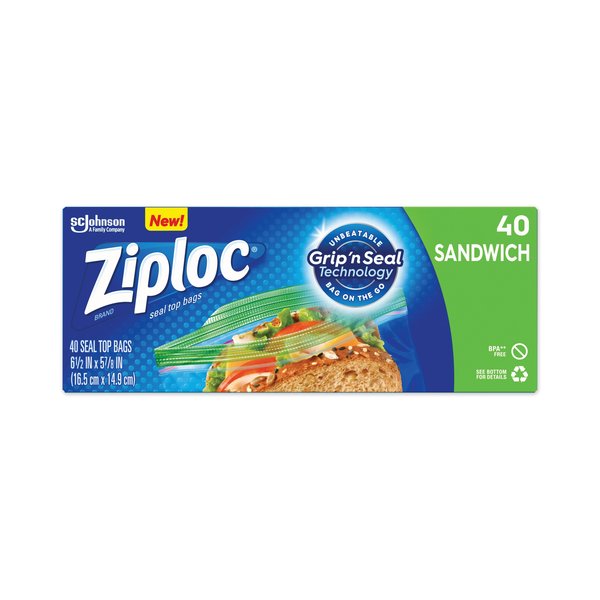 Ziploc Resealable Sandwich Bags, 1.2 mil, 6.5" x 5.88", Clear, PK480 PK 315882